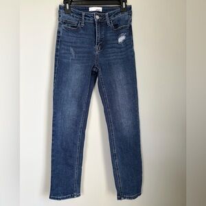 Vervet Women's High-Mid Rise Distressed Straight Leg Blue Jeans, Size 26